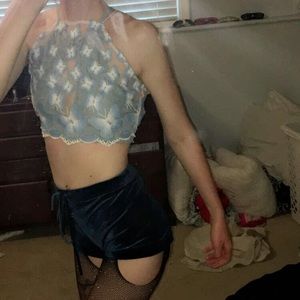 Cropped mesh butterfly top